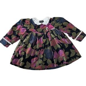 Vintage Pebbles & Stones Baby Velvet Floral Dress Size 18M